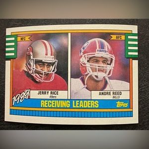 Jerry Rice, Andre Reed #431 1990 Topps football card NFL HOF Receiving Leaders